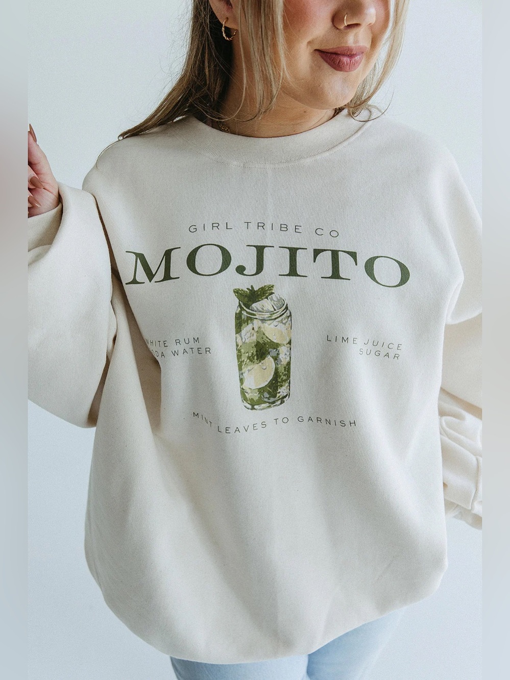 Girl Tribe Mojito Cozy Crewneck Sweatshirt in Ivory S